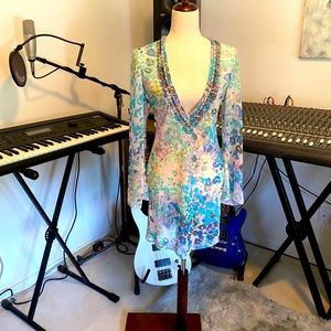 Blue floral beaded beach coverup!!